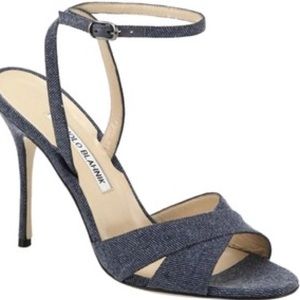 Manolo Blahnik Orlana Heel in Blue Fabric